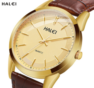 HALEI <b>Couple</b> Quartz <b>Watches</b> Analog Leather Strap Elegant Fashion <b>Watch</b> Set Roman Numeral Display Japanese movement Wholesale - Product Image 1