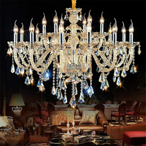 Proyecto de hotel Lámpara colgante de aleación de zinc Vela grande dorada Candelabros de cristal de boda de lujo <span class=keywords><strong>Luz</strong></span> colgante - Product Image 2
