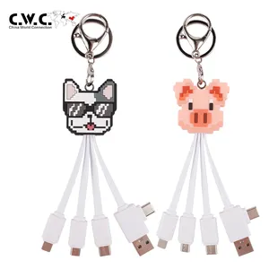 Custom LOGO Animal Pig BullDog Penguin Shape Pvc Type C To Type C Phone Multiple USB 6 in 1 Charging Cable