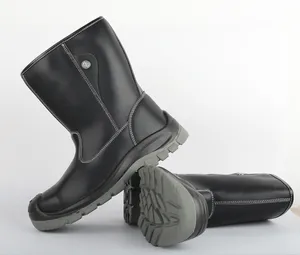 Anti-şut anti-delinme yüksek kaliteli deri iş çelik ayak güvenlik botları iş için hiçbir ayakkabı bağı diz koruyucu fonksiyonel çizmeler