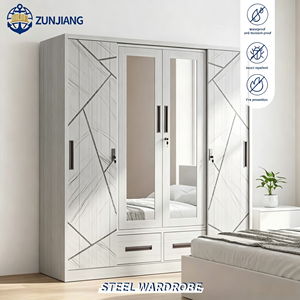 <span class=keywords><strong>Armoire</strong></span> moderne à quatre portes coulissantes en acier pour chambre à coucher, <span class=keywords><strong>armoire</strong></span> simple Almiriah, <span class=keywords><strong>penderie</strong></span> en métal <span class=keywords><strong>avec</strong></span> miroir - Product Image 5