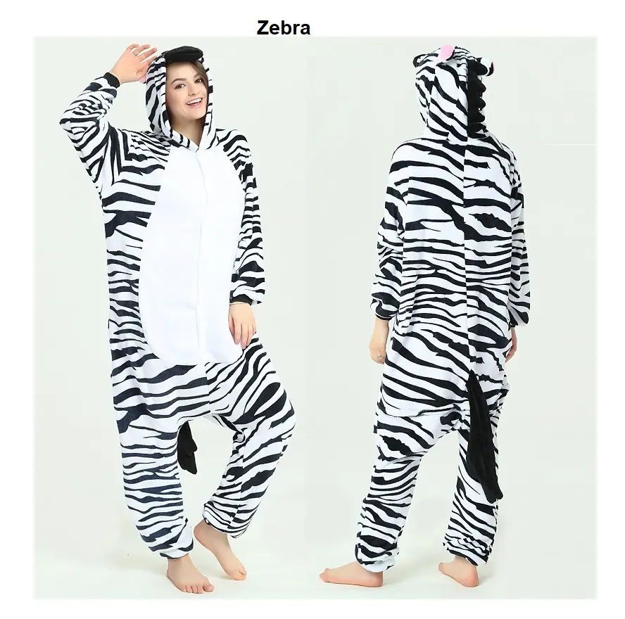 Pigiama Zebra IN flanella all'ingrosso al dettaglio IN stock pigiama monopezzo Cartoon Animal tutina Party Cosplay pigiama Costume animale