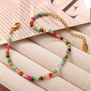 Colorful Beaded Necklace Women's Bohemian Style Fashion Jewelry Party Accessories Titanium Steel Round <b>Beads</b> <b>Set</b> - Product Image 3