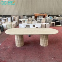 Table à manger ovale cannelée en marbre travertin beige HZX pour salon