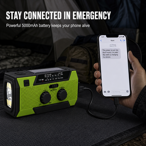 Radio d'urgence portable à manivelle solaire double bande avec lampe de lecture et batterie rechargeable 5000 mAh - Product Image 5