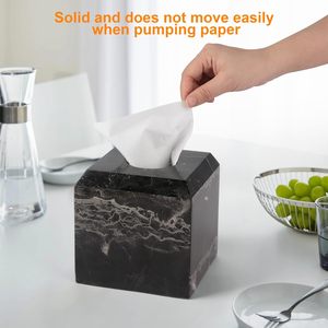 Boîte à mouchoirs en marbre naturel robuste couverture carré porte-papier hygiénique pour le visage organisateur pour salle de bain salon chambre commode - Product Image 2