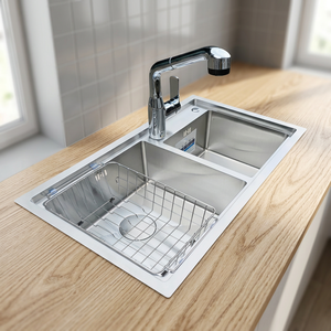 High Quality Stainless Steel Double Bowl <b>Kitchen</b> <b>Sink</b> Handmade Polished Surface Noise Reduction Large Capacity - Product Image 1