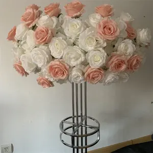 L-438 personalizzare la tavola nuziale fiori argento stand in metallo rosa artificiale fiore centrotavola da tavola per la decorazione