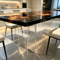 Moderner Holz-Epoxidharz-Esstisch mit Muster, Rechteckiger Epoxidtisch mit Klaren Acrylbeinen für Villa und Esszimmer
