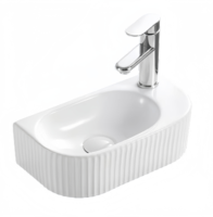 Cuvette suspendue murale d'art de petite taille en forme de rainure cannelée glaçure cuvette en céramique évier de lavabo de comptoir pour salle de bain