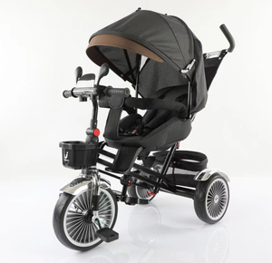 Tricycle 3-en-1 pour enfants, poussette-vélo, poignée de poussée réglable sur 2 niveaux, musique et lumière avec auvent et rotation à 360° °   Siège <span class=keywords><strong>inclinable</strong></span> rotatif - Product Image 1