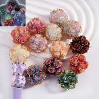Perles en argile en forme de rose à bords dorés lumineux, perles fantaisie scintillantes pour stylos à perles et loisirs créatifs DIY