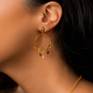 Boucles d'oreilles créoles en acier inoxydable plaqué or avec breloques et perles pour femmes, bijoux tendance - Product Image 3
