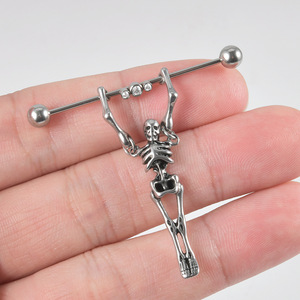 Labret-<span class=keywords><strong>Piercing</strong></span> para la oreja de acero inoxidable para <span class=keywords><strong>hombre</strong></span> y mujer, <span class=keywords><strong>Piercing</strong></span> para el cartílago con diseño de Calavera, Punk, Industrial - Product Image 5