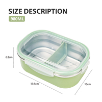 Boîte à lunch bento en plastique PP sans BPA, 2 compartiments, étanche, réutilisable, portable, empilable, pour l'école, la cuisine
