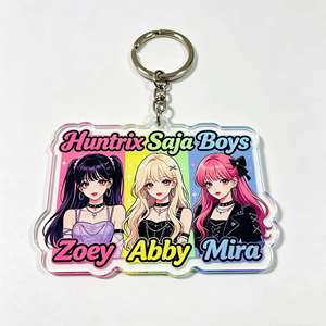 Llavero de acrílico de 5 cm con colgante de plástico para fans de Kpop Demon Hunters Huntrix Saja Boys Idols Zoey Abby Mira, venta al por mayor - Product Image 3