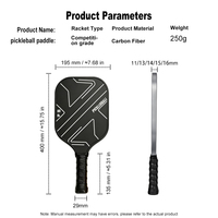 Raquette de pickleball en fibre de verre avec motif géométrique personnalisé, noyau en nid d'abeille PP de 16 mm, poignée antidérapante absorbant la transpiration