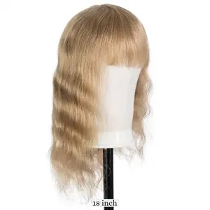 Hot Selling 100% Human Hair Body Wave 20 inch Machine Made Wig with Neat Bangs Blond Kinky Curly Bob Human Hair Extensions