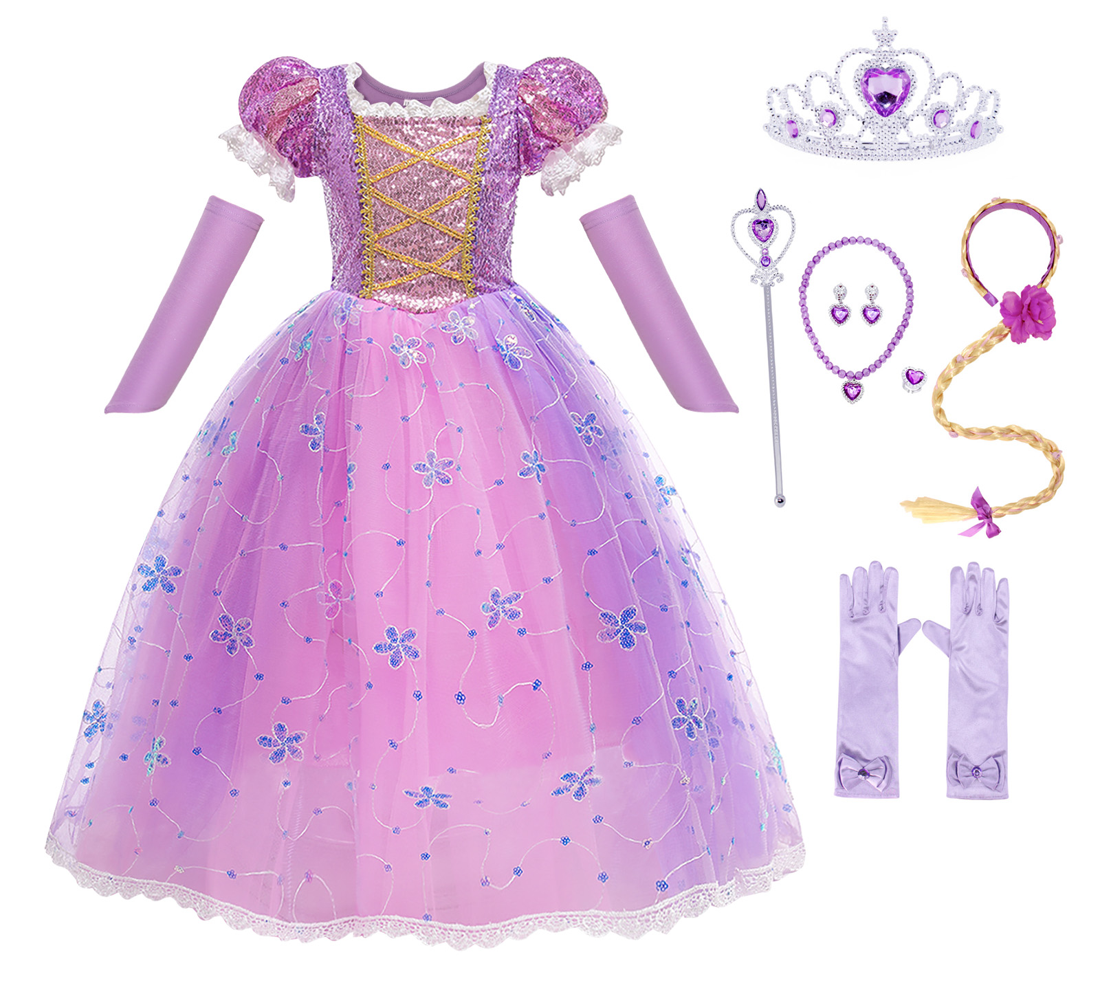 Vestido de princesa Rapunzel para niñas, disfraz de Sofía, Vestidos, ropa de fiesta de Navidad con accesorios