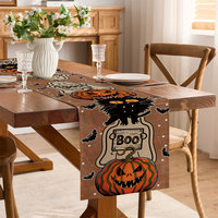 Chemin de table en polyester imprimé Citrouille, Fantôme et Chat pour Halloween, modèle 800D, pour usage intérieur, idéal pour les fêtes de famille et la décoration de cuisine