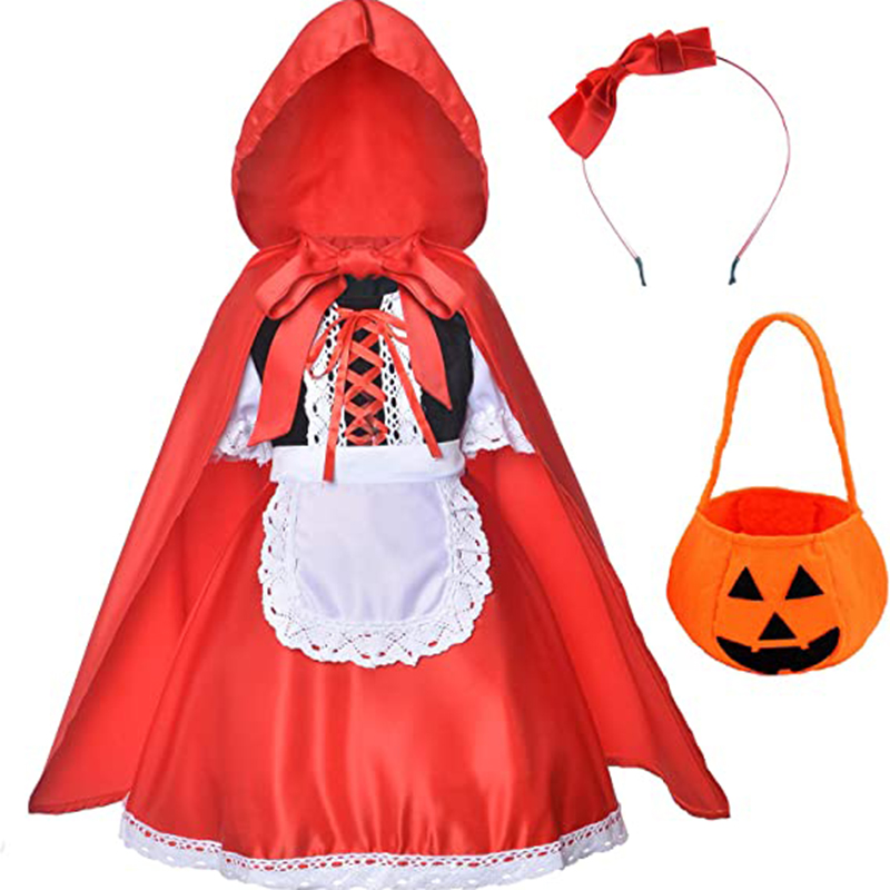 Jolie robe de princesse pour filles, déguisement de fête d'halloween, de noël, de conte de fées, petite robe à capuche rouge