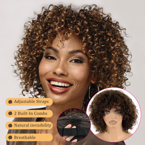 Peluca <span class=keywords><strong>de</strong></span> <span class=keywords><strong>Cabello</strong></span> Humano 100% Rizado con Flequillo, Hecha a Máquina, Sin Pegamento, <span class=keywords><strong>Cabello</strong></span> Remy Brasileño, Aspecto <span class=keywords><strong>Natural</strong></span>, Directo <span class=keywords><strong>de</strong></span> Fábrica - Product Image 5