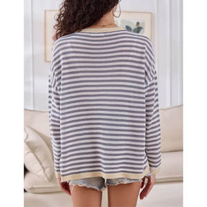 <b>Striped</b> Long Sleeve Crew Neck <b>Sweater</b> <b>Black</b> <b>And</b> <b>Red</b> Women's <b>Sweaters</b> - Product Image 4
