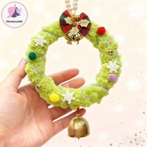 WH Finished Christmas Wreath Gift Plush Handmade Mini Pendant <b>DIY</b> Material <b>Kit</b> with Bells Round 1588 - Product Image 2
