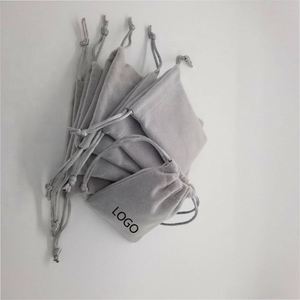 Customized Grey Recyclable Dust-proof Velvet <b>Pouch</b> for Jewelry with <b>Drawstring</b> Bag for Promotional Gifts - Product Image 2