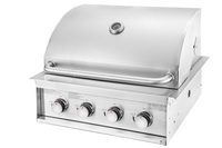 Cuisine extérieure de jardin haut de gamme, moderne, luxueuse, résistante à la rouille, durable, entièrement en acier inoxydable, barbecue à gaz encastré 4 brûleurs latéraux