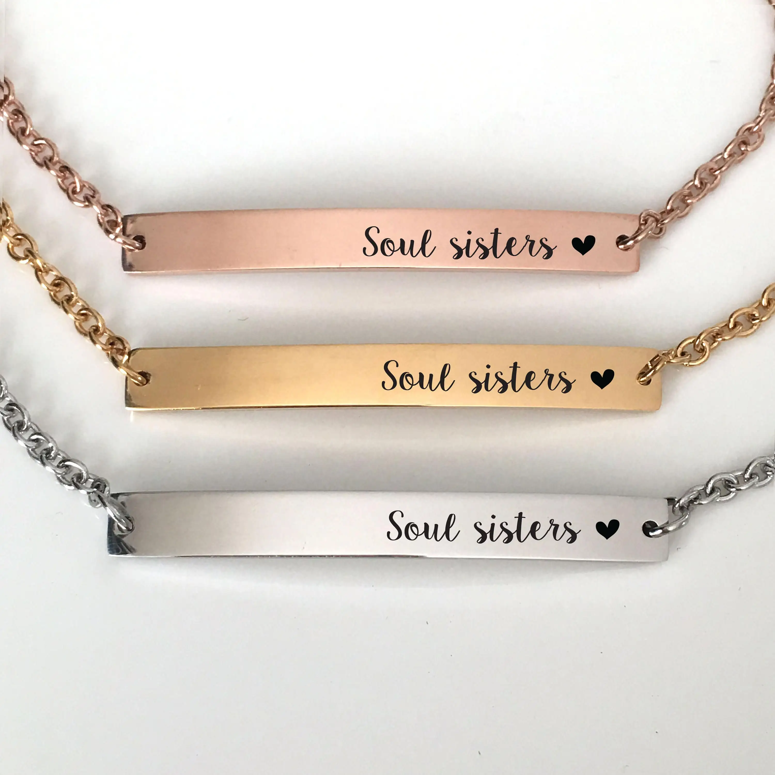 Soul Sisters-collar de cadena de acero inoxidable, colgante de barra con grabado de Soul And Sisters