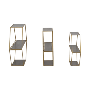 Mensole esagonali da parete con struttura in metallo e ripiani in legno, organizer per l'arredamento della casa, espositore per soggiorno. - Product Image 2