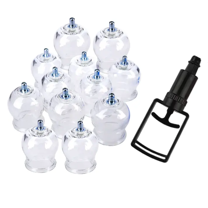 Neuer Typ Feuer freier RIBON MED GLASS CUPPING Hijama mit Pumpe Glass Cupping Set 12 Tassen