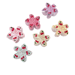 Barrettes à cheveux imprimées fleurs cerises Kt 8 cm, style doux pour femmes et filles - Product Image 1