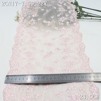 Tulle noir rose pâle de 22 cm, petite fleur brodée, élastique, encaje bordado, dentelle, tissu pour lingerie, robe, accessoires de couture