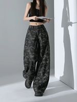 Jeans camouflage taille haute personnalisés pour femmes, coupe ample et large avec fermeture éclair, collection automne, grandes tailles