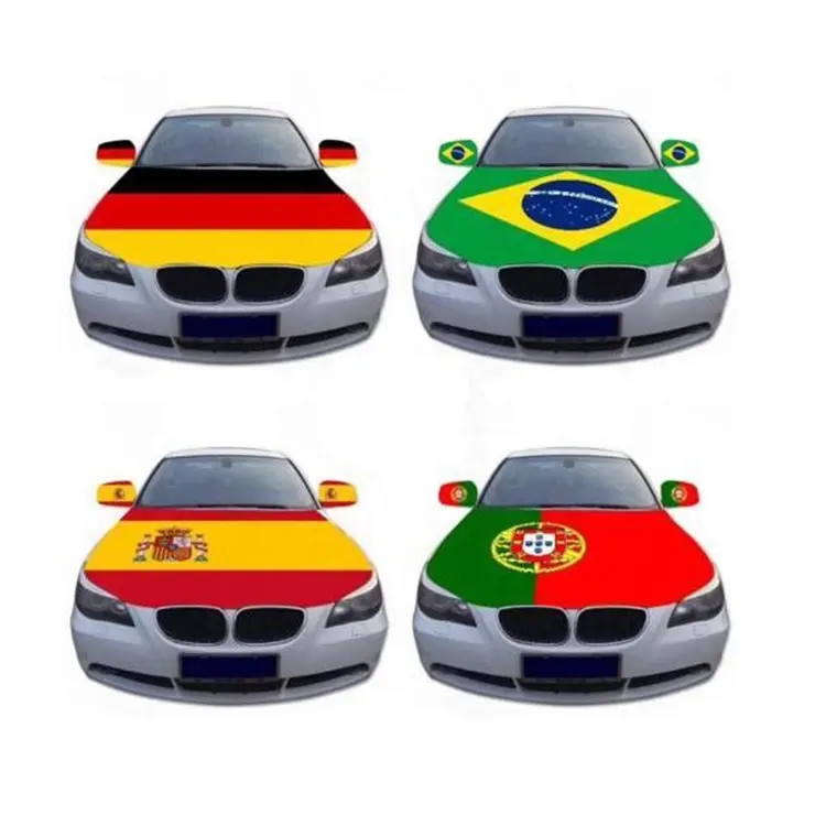 Couverture de capot de voiture rembourrée en polyester de haute qualité, drapeau de voiture national pour la décoration