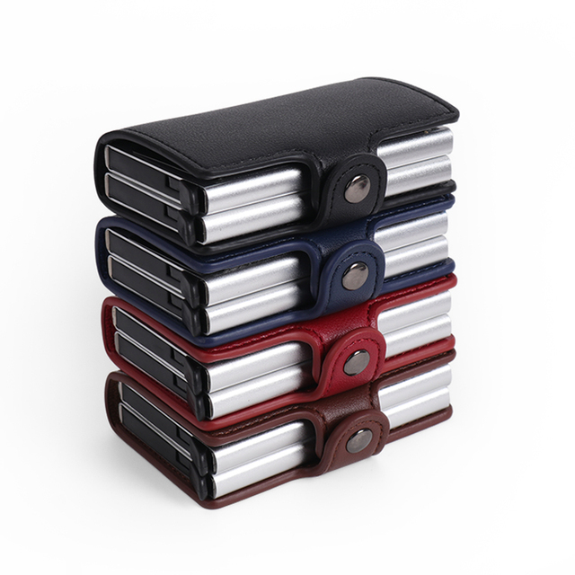 Fast Shipping Rfid Credit Card Holder Pu Leather Wallet Aluminum Card Case Pop up Rfid Credit Card Holder Wallet for Men Women