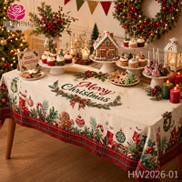 Nappe de Noël HuaLai 8ft x 10ft en polyester motif Bonhomme en pain d'épices pour la maison, les banquets et les fêtes, résistante aux plis, vente en gros