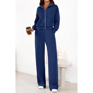 Prettygarden ชุดวอร์มลำลอง2ชิ้นสำหรับผู้หญิง, ชุดเสื้อผ้าใส่อยู่บ้านมีซิปและกางเกงขากว้างสำหรับฤดูใบไม้ร่วง - Product Image 4