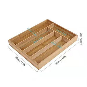 Organisateur de tiroir en bambou rectangulaire réglable, boîte de rangement pour couverts, séparateur d'ustensiles de cuisine, capacité 18L, solution de rangement - Product Image 3