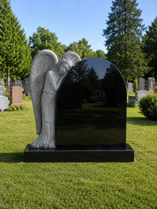 Union Stone Traditional American Carved Angel Heart Bahama Blue Granite Headstone - Product Image 2