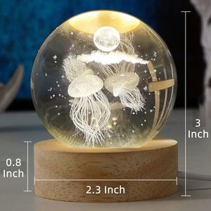 Colgantes de Bola de Cristal de Alta Calidad con Base de Madera Luminosa Circular, Pequeña Luz Nocturna de Moda, Venta al por Mayor, Tallado 3D en el Interior - Product Image 5