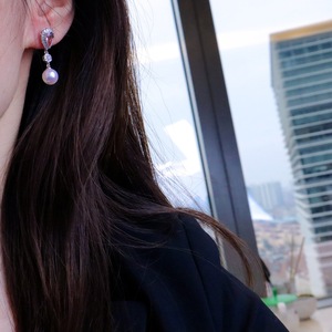 Pendientes de Perlas de Lujo Estilo AB, Diamantes Naturales Genuinos, Perlas Rosas Naturales de 8-8.5mm, Redondas, de Agua de Mar Japonesa Akoya - Product Image 6