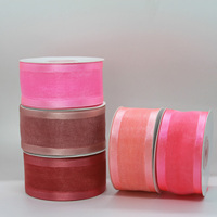 Ruban en organza à bords satinés 100% polyester, emballage cadeau, ruban transparent en gros, ruban double face de 1 pouce pour fleurs