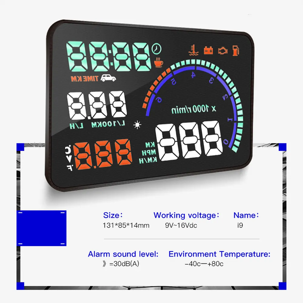 Nieuwe I9 Obd2 Hud Head Up Display Snelheidsmeter Snelheid Alarm Auto Elektronica Gadgets Projector Watertemperatuur Rpm Spanning
