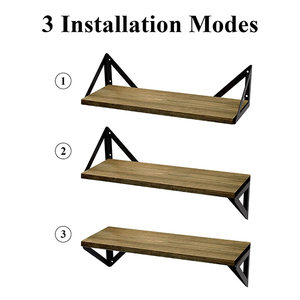 Étagères murales flottantes en acier inoxydable Art Déco BAYKA, étagères murales en bois, lot de 3 pour chambre à coucher - Product Image 3