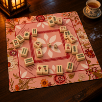 Tapis de jeu de mahjong et de cartes robuste et antidérapant - Surface en tissu technique imperméable - Design oriental vert élégant 1:1 carré