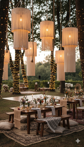 Grand macramé de style mexicain pour mariage, thème bohème, <span class=keywords><strong>d</strong></span>écoration <span class=keywords><strong>d</strong></span>'allée ou de maison avec <span class=keywords><strong>abat</strong></span>-<span class=keywords><strong>jour</strong></span> fonctionnels - Product Image 3