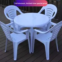 Table de salle à manger extérieure en plastique épais et durable, avec chaises à dossier et coussins, mobilier d'extérieur moderne